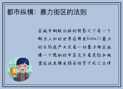 都市纵横：暴力街区的法则